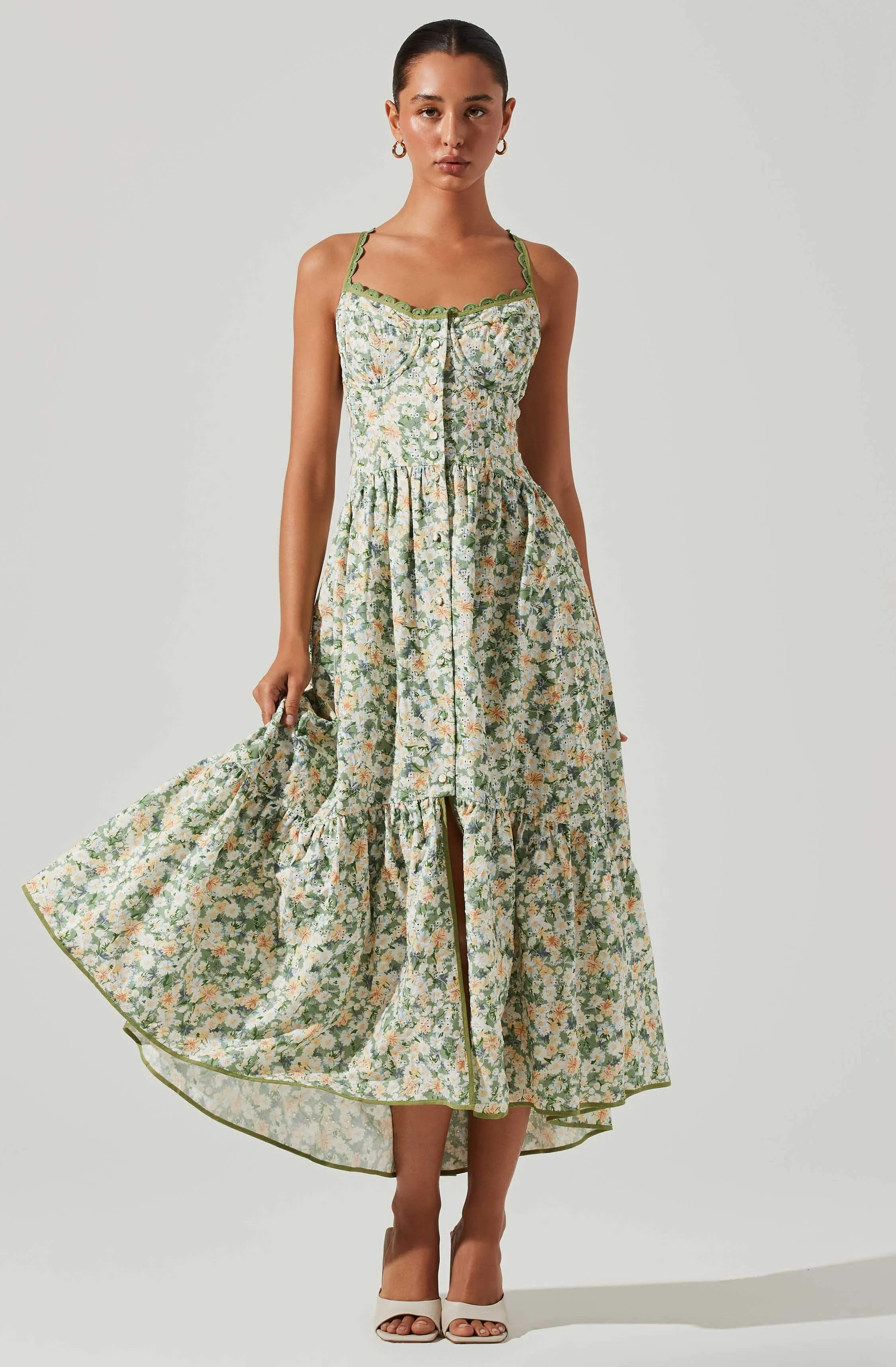 Yamila Floral Eyelet Midi Dress sold by Astr