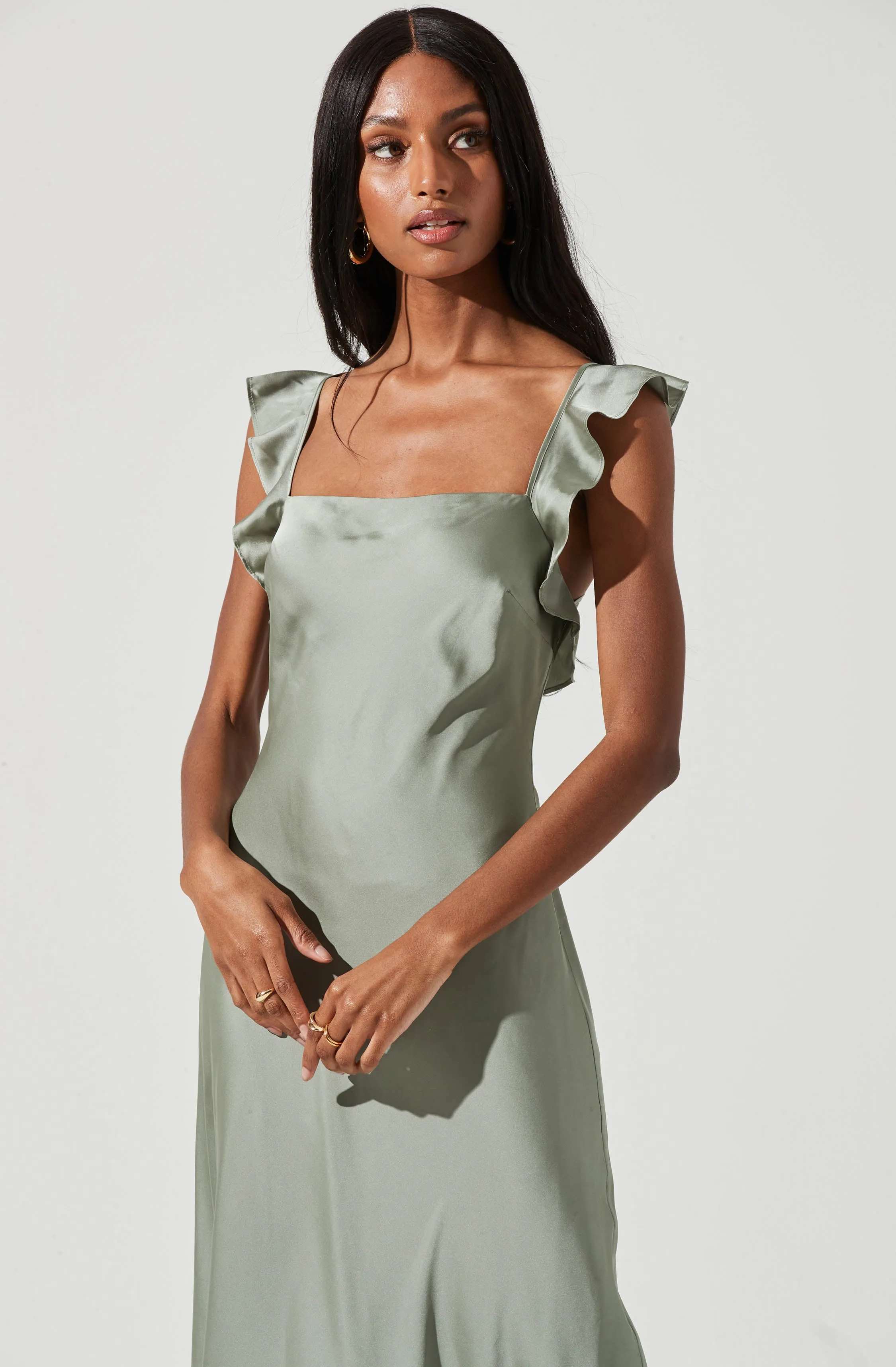 Bryna Ruffle Strap Satin Maxi Dress sold by Astr product image thumbnail 4