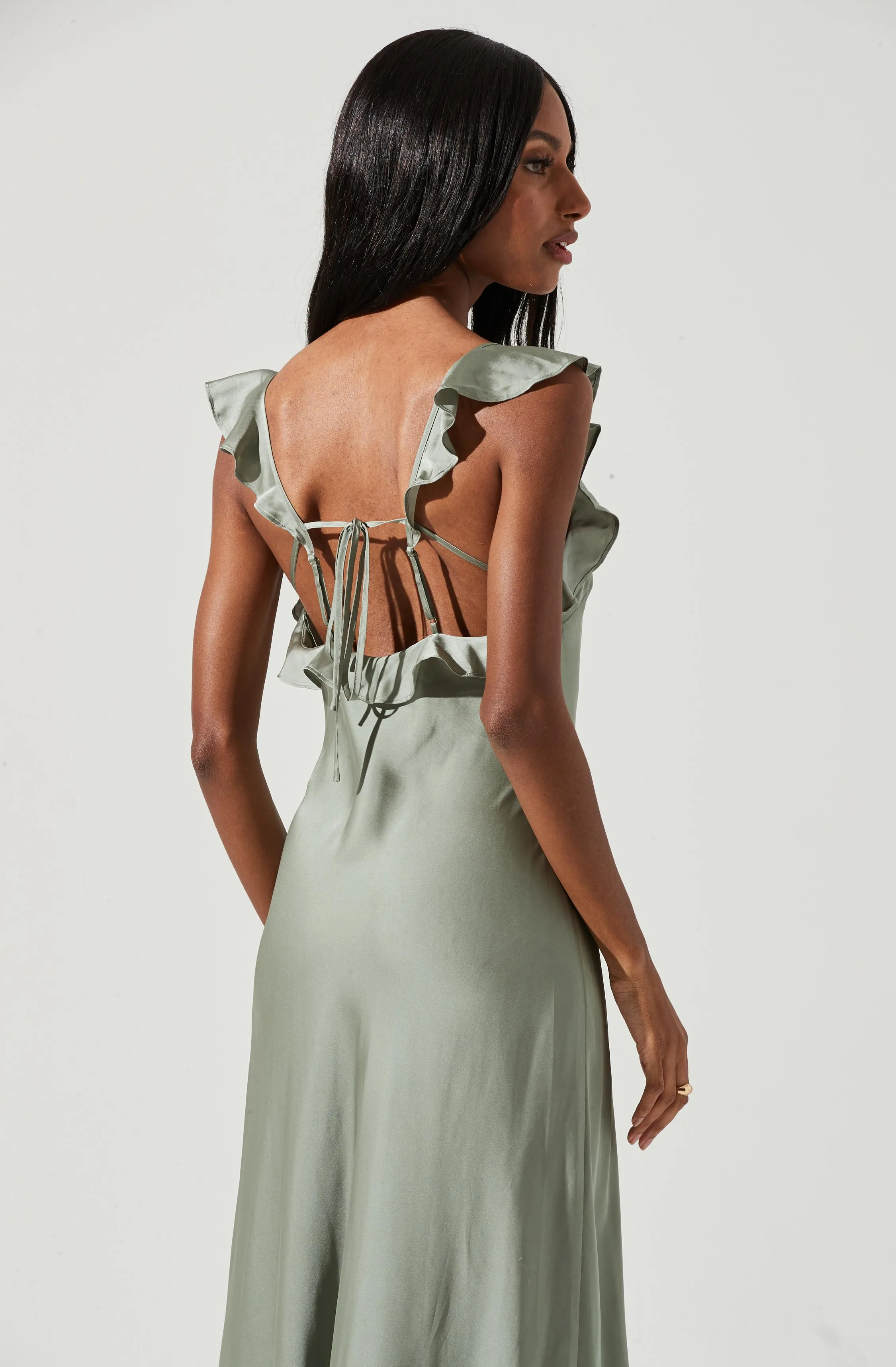 Bryna Ruffle Strap Satin Maxi Dress sold by Astr product image thumbnail 5