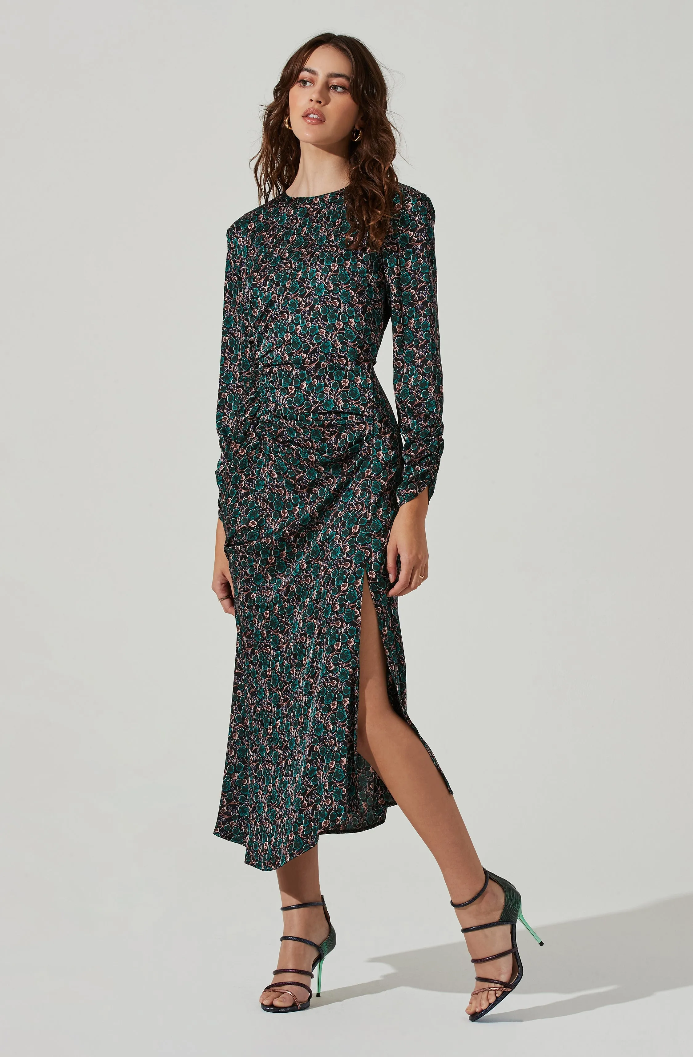 Floral Ruched Long Sleeve Midi Dress sold by Astr product image thumbnail 2