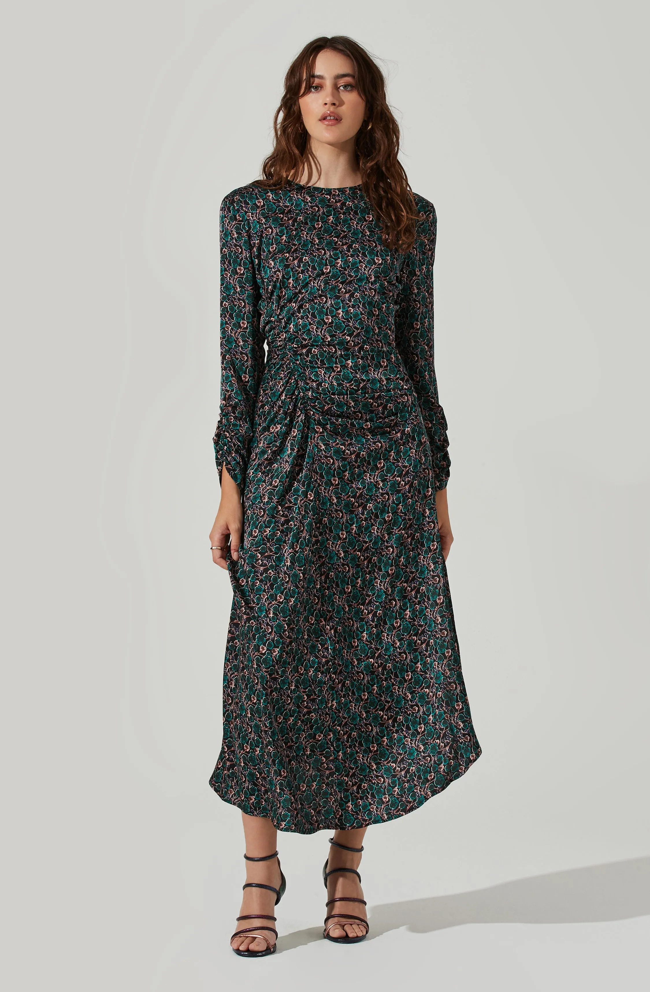 Floral Ruched Long Sleeve Midi Dress sold by Astr