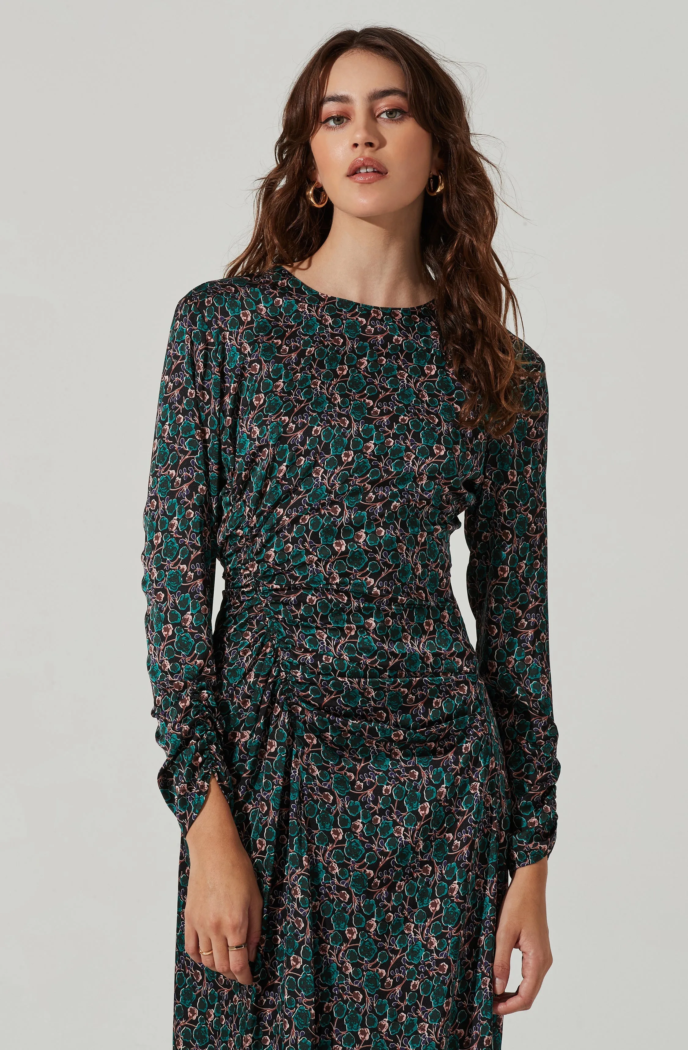 Floral Ruched Long Sleeve Midi Dress sold by Astr product image thumbnail 3