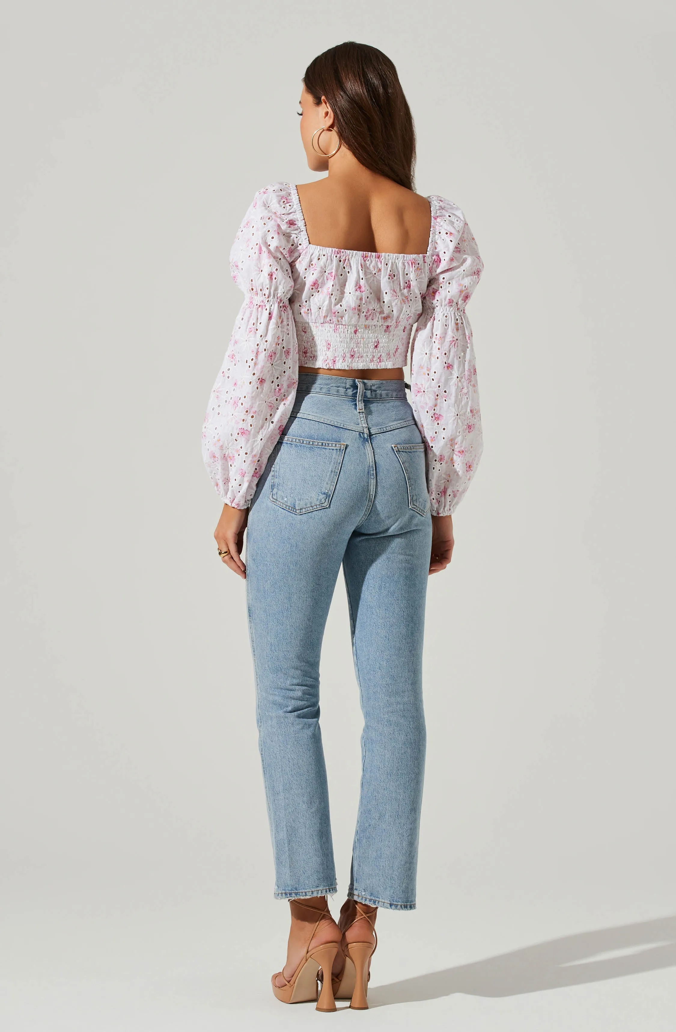 Valo Floral Eyelet Long Sleeve Crop Top sold by Astr product image thumbnail 3