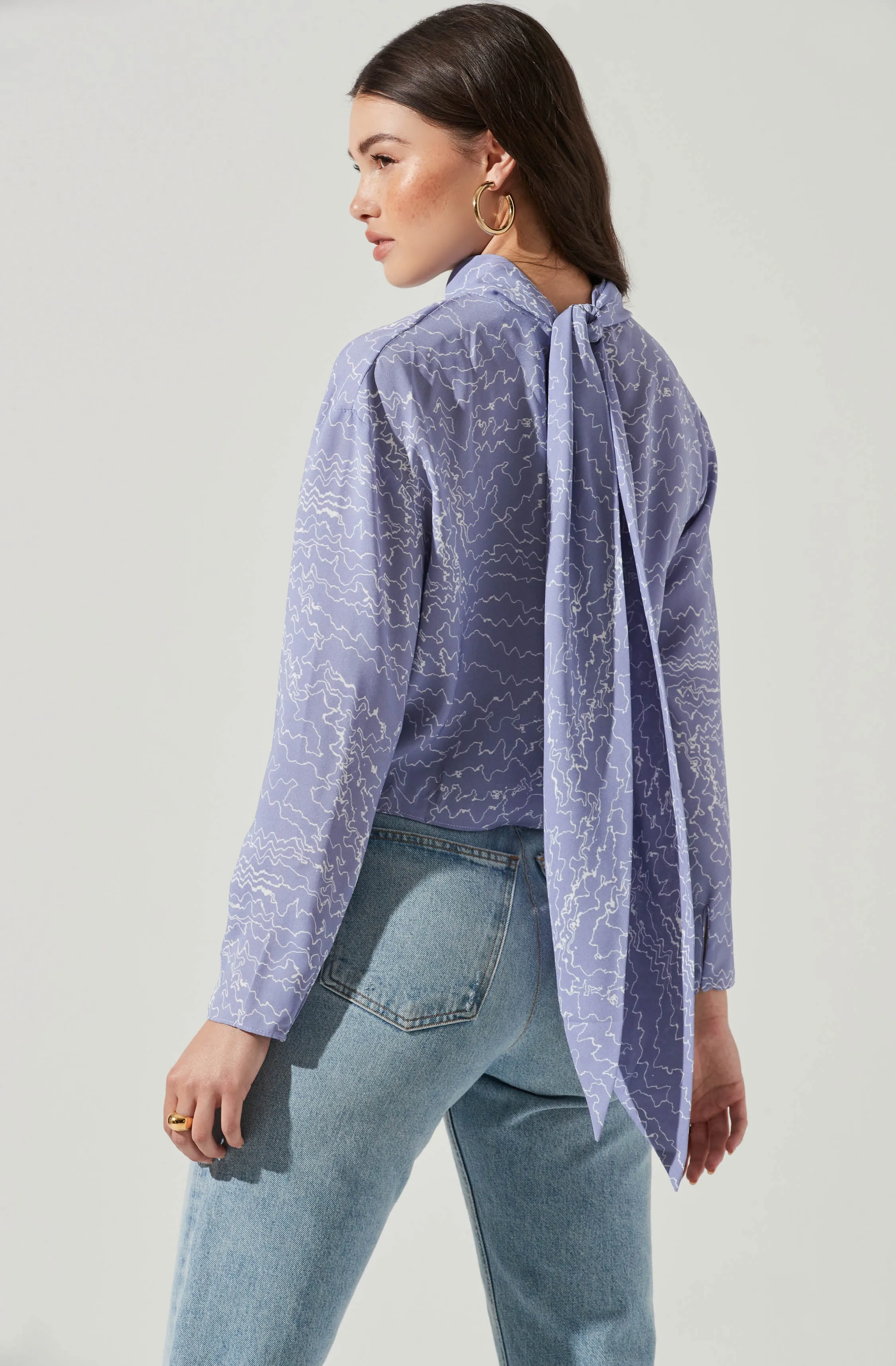 Long Sleeve Drape Tie Back Neck Back Top sold by Astr