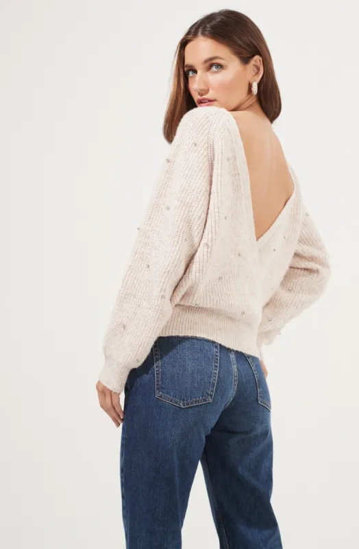 Serena Open Back Rhinestone Embellished Sweater sold by Astr