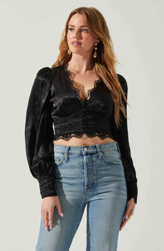 Zanna Satin Lace Trim Top made by Astr