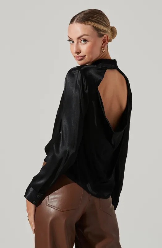Aldina Open Back Button Down Top sold by Astr