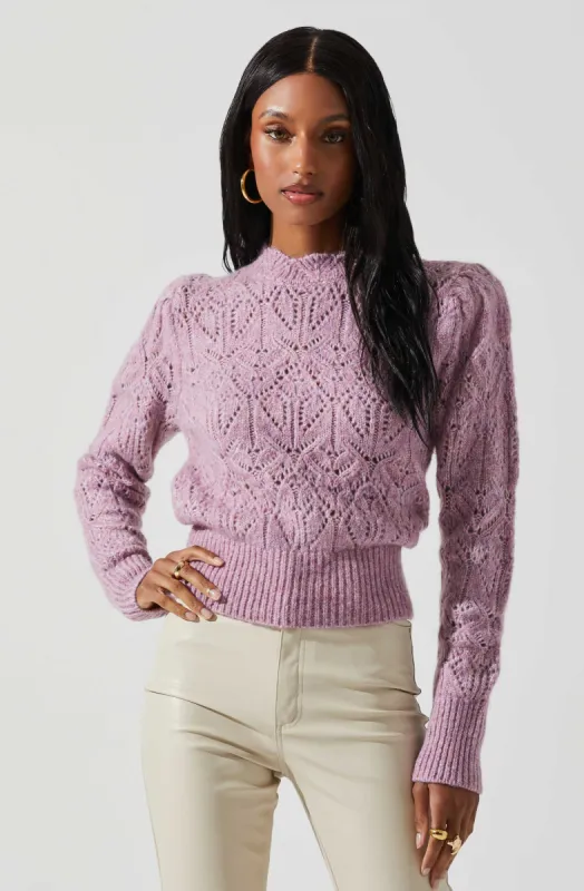 Evy Puff Sleeve Pointelle Sweater sold by Astr