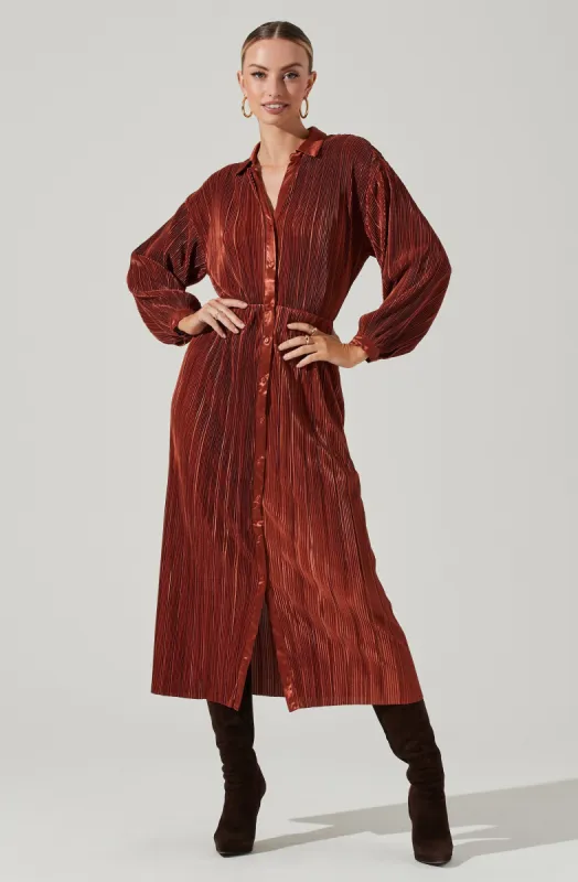 Ferran Plisse Cutout Button Down Long Sleeve Midi Dress made by Astr