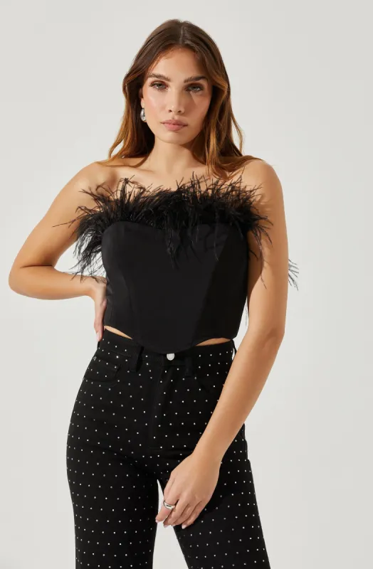 Tatiana Feather Trim Corset Top sold by Astr