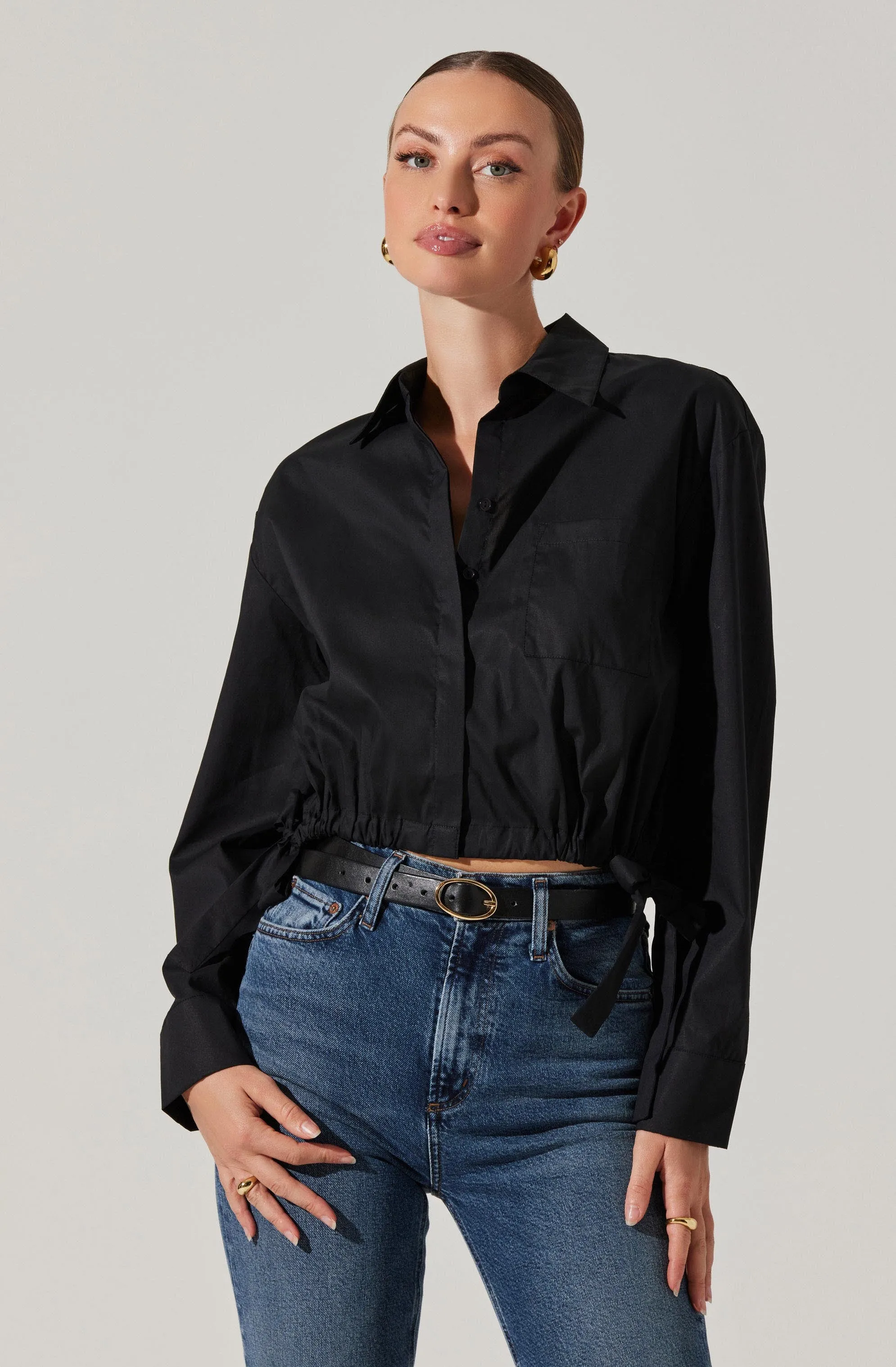 Cyril Cinch Waist Button-Up Top sold by Astr