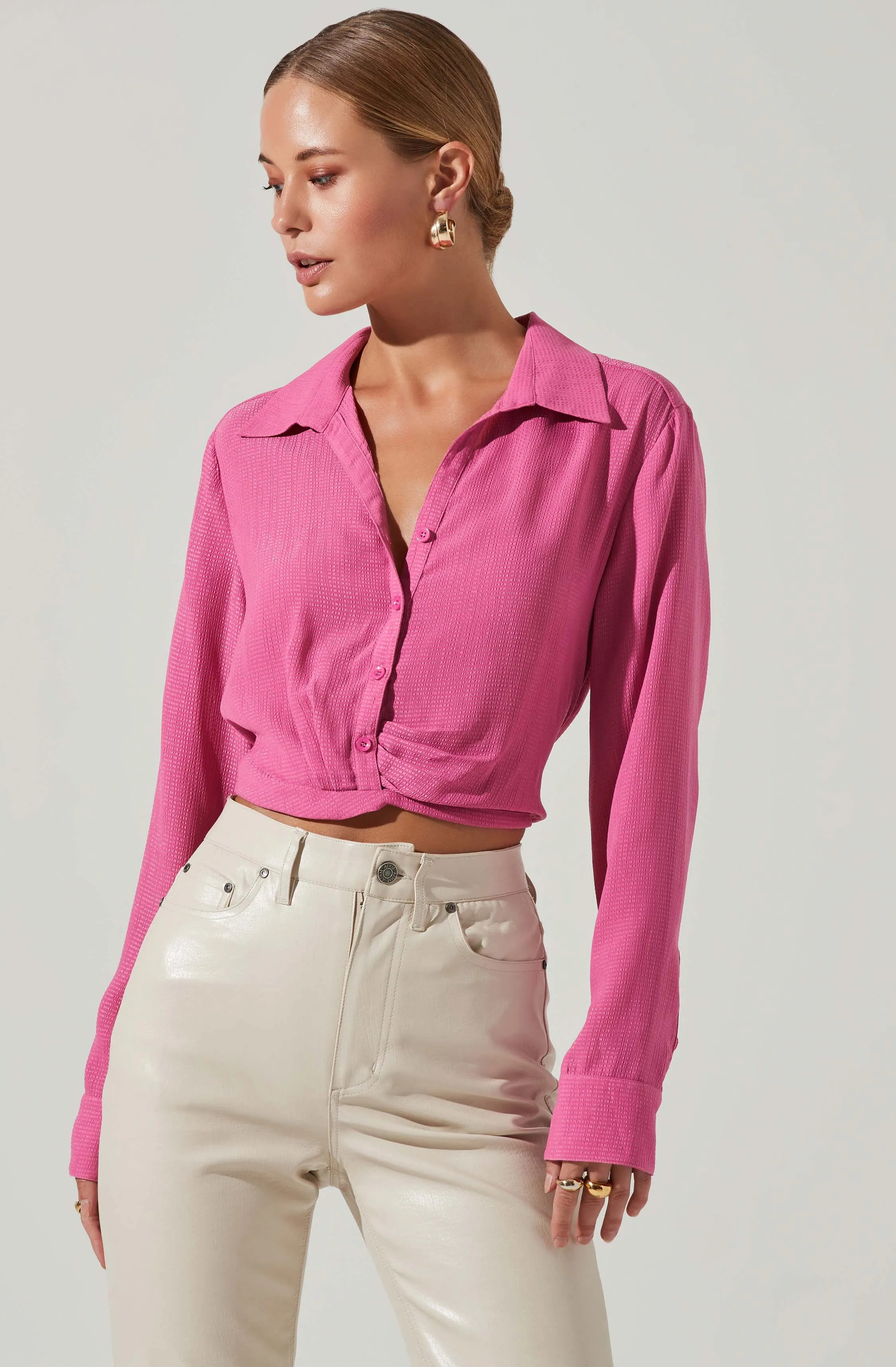 Camden Cropped Button Down Collared Top sold by Astr