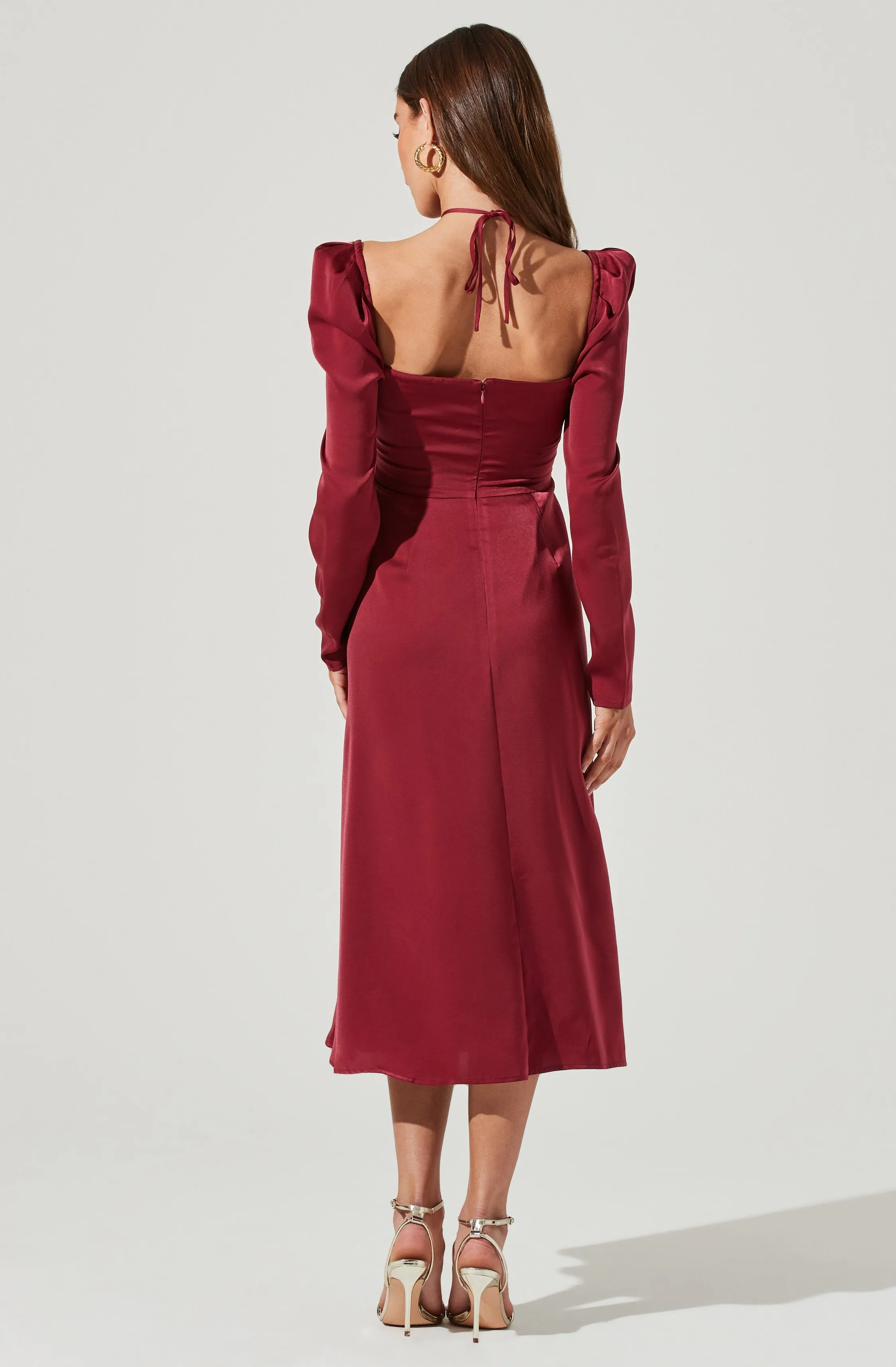 Cinched Halter Tie Satin Midi Dress sold by Astr product image thumbnail 5