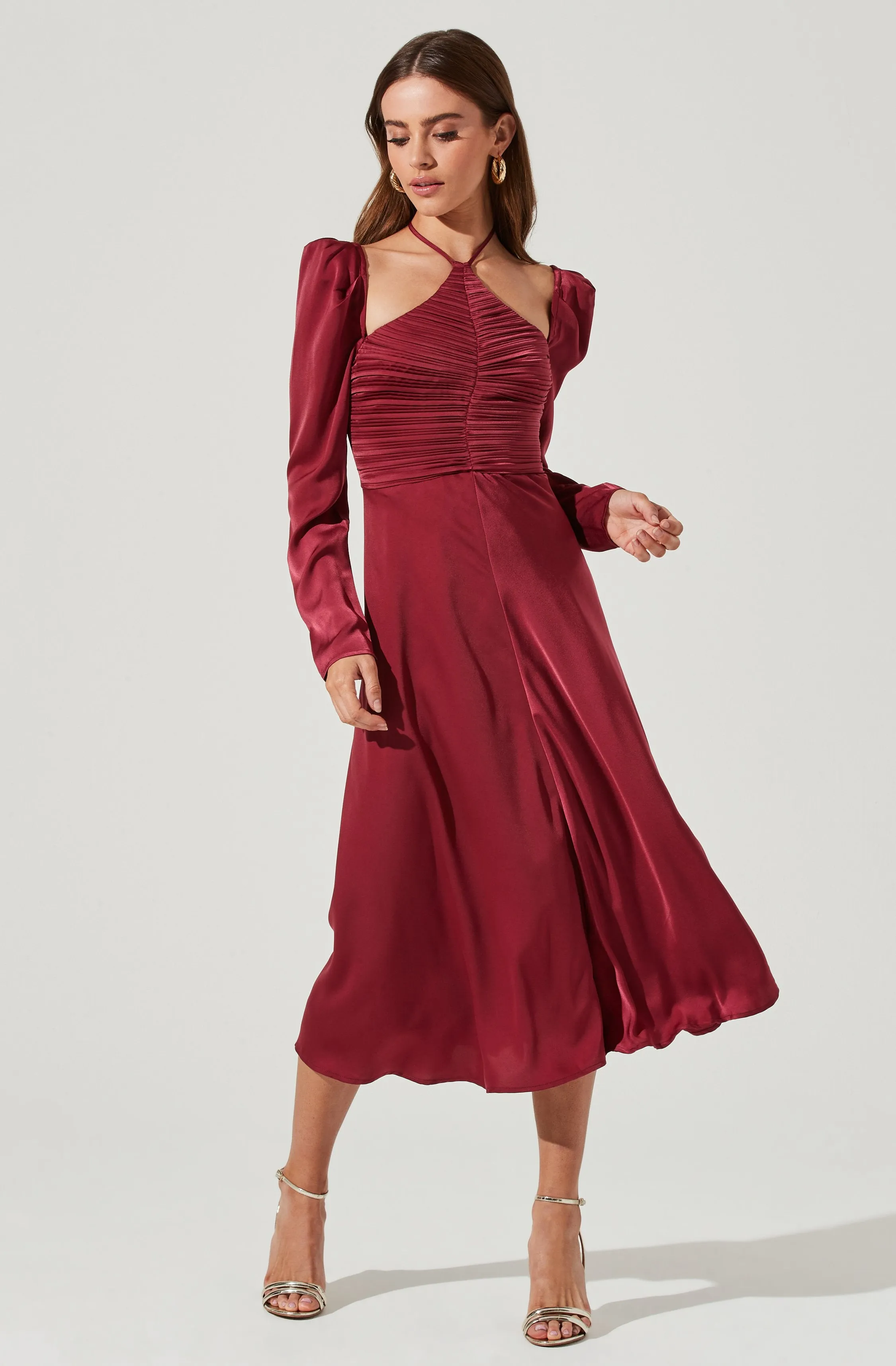 Cinched Halter Tie Satin Midi Dress sold by Astr product image thumbnail 3