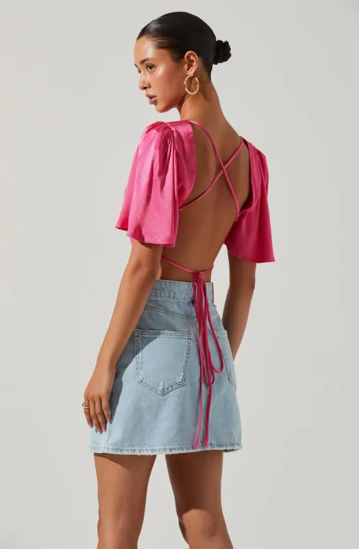Zita Satin Open Back Crop Top sold by Astr