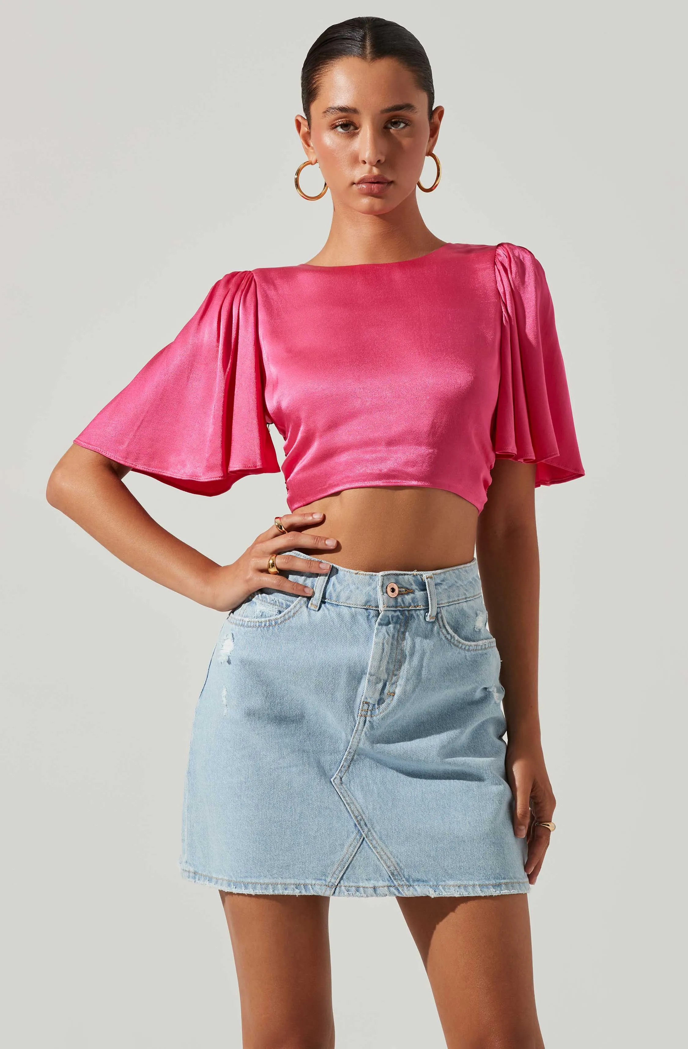 Zita Satin Open Back Crop Top sold by Astr product image thumbnail 4