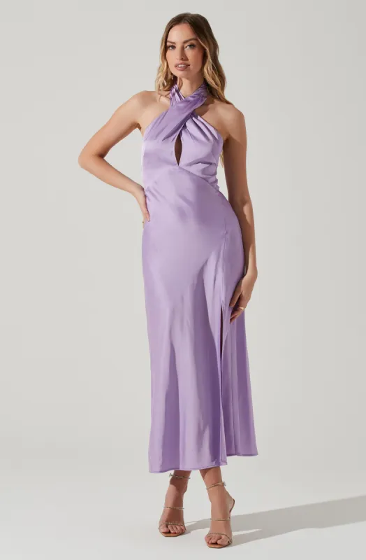 Marissa Satin Halter Neck Midi Dress sold by Astr