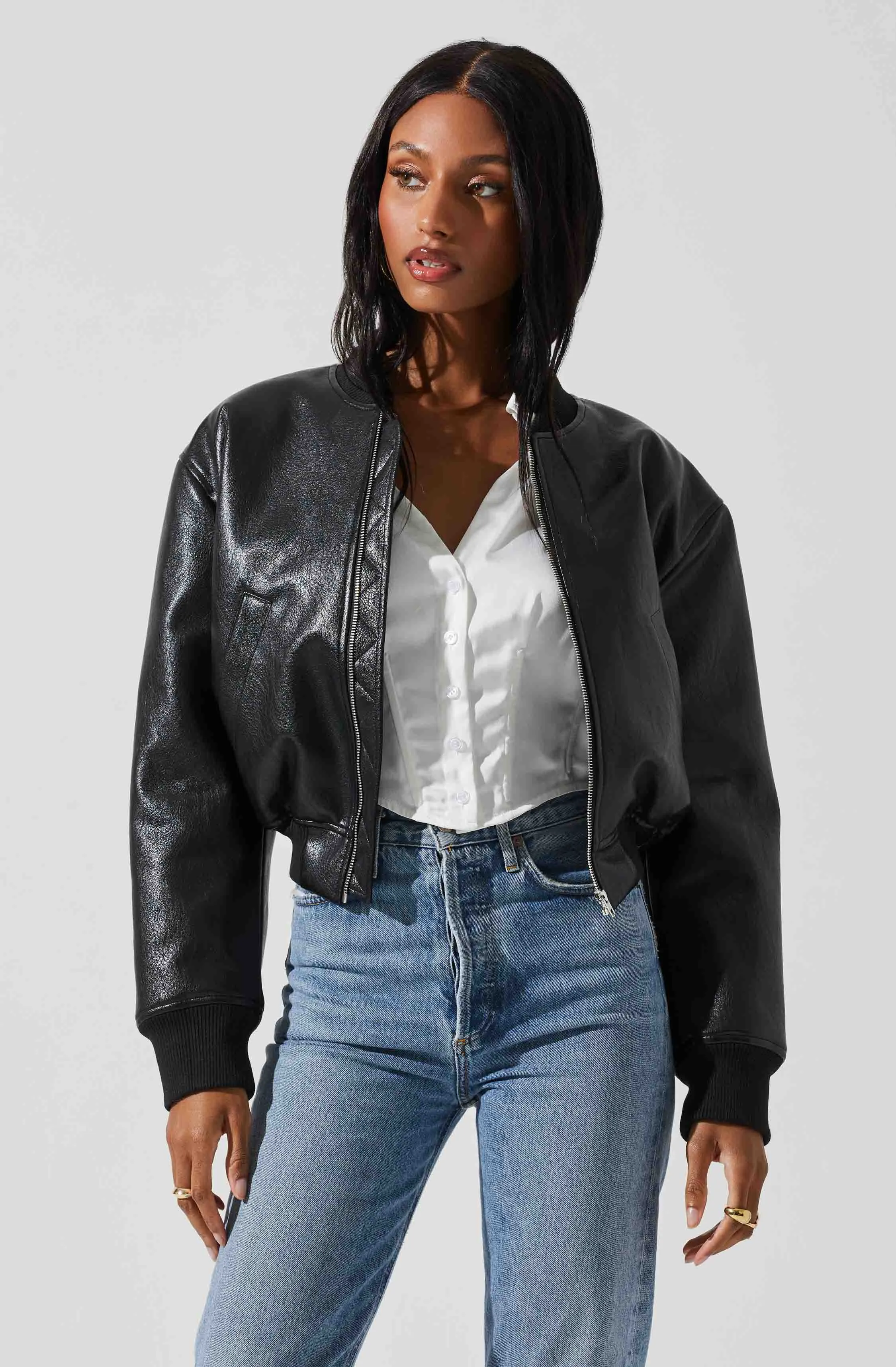 Avianna Faux Leather Bomber Jacket sold by Astr