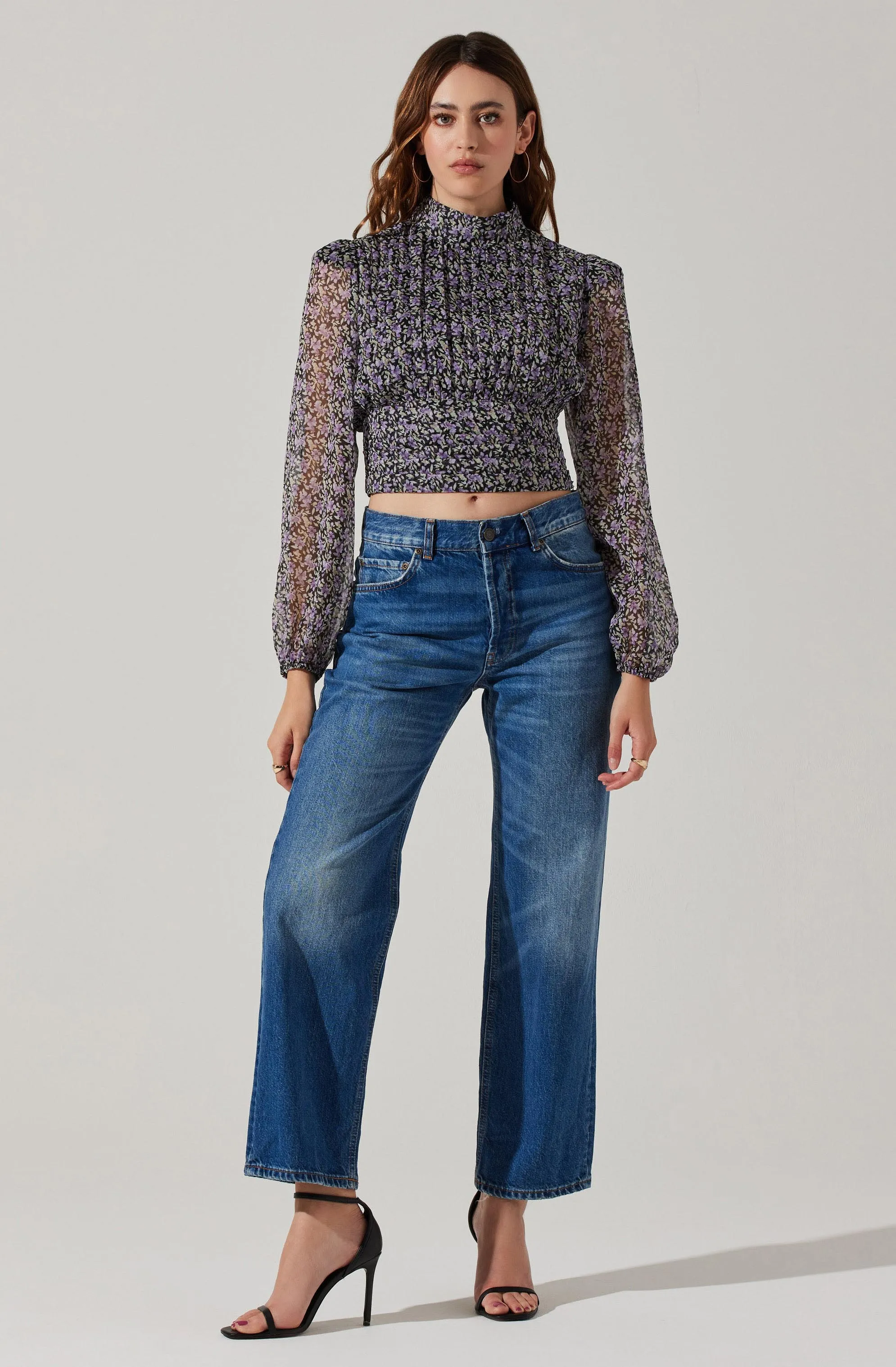 Floral Puff Sleeve Mock Neck Top sold by Astr product image thumbnail 3