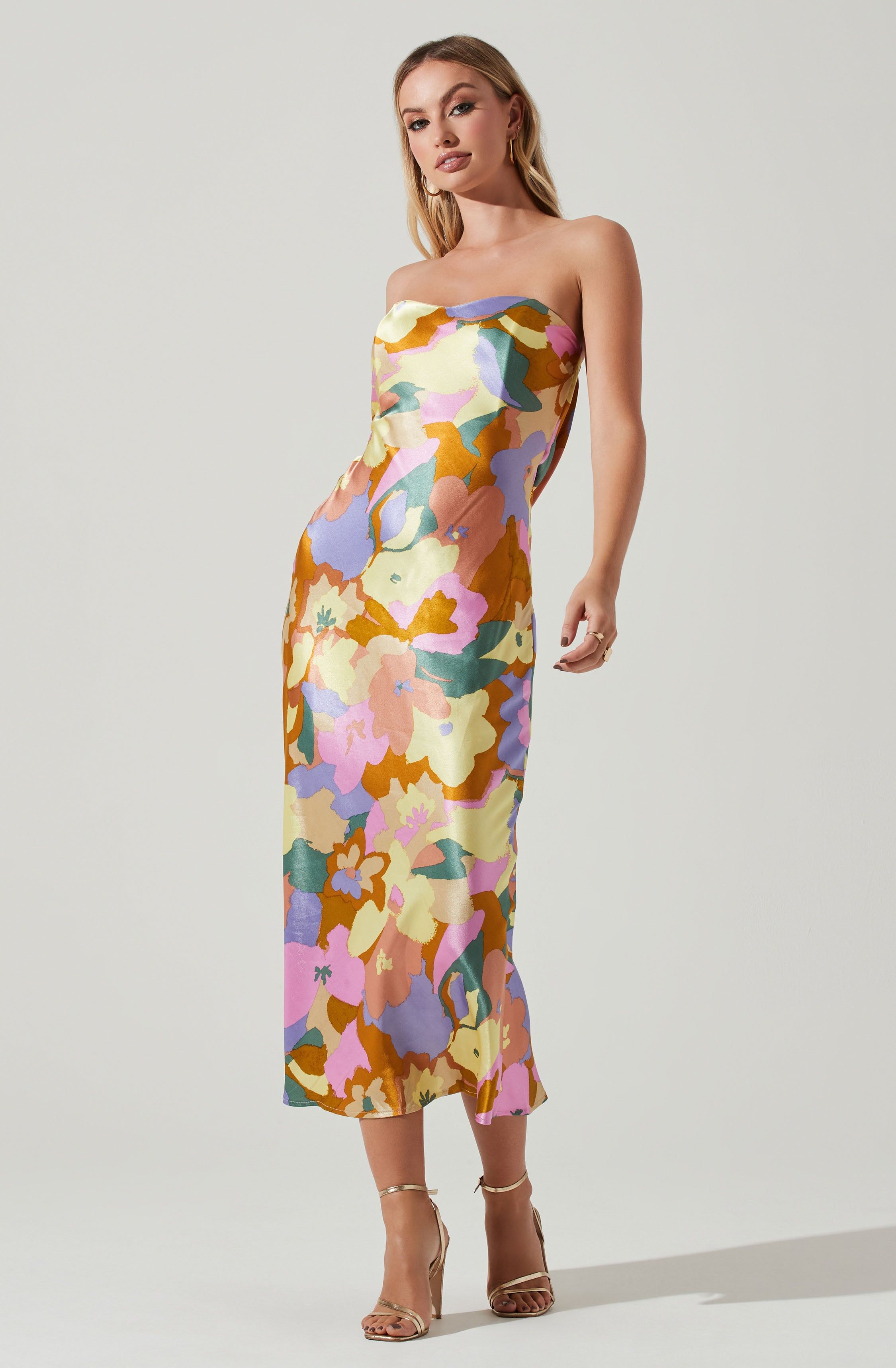 Annabeth Floral Strapless Midi Dress sold by Astr