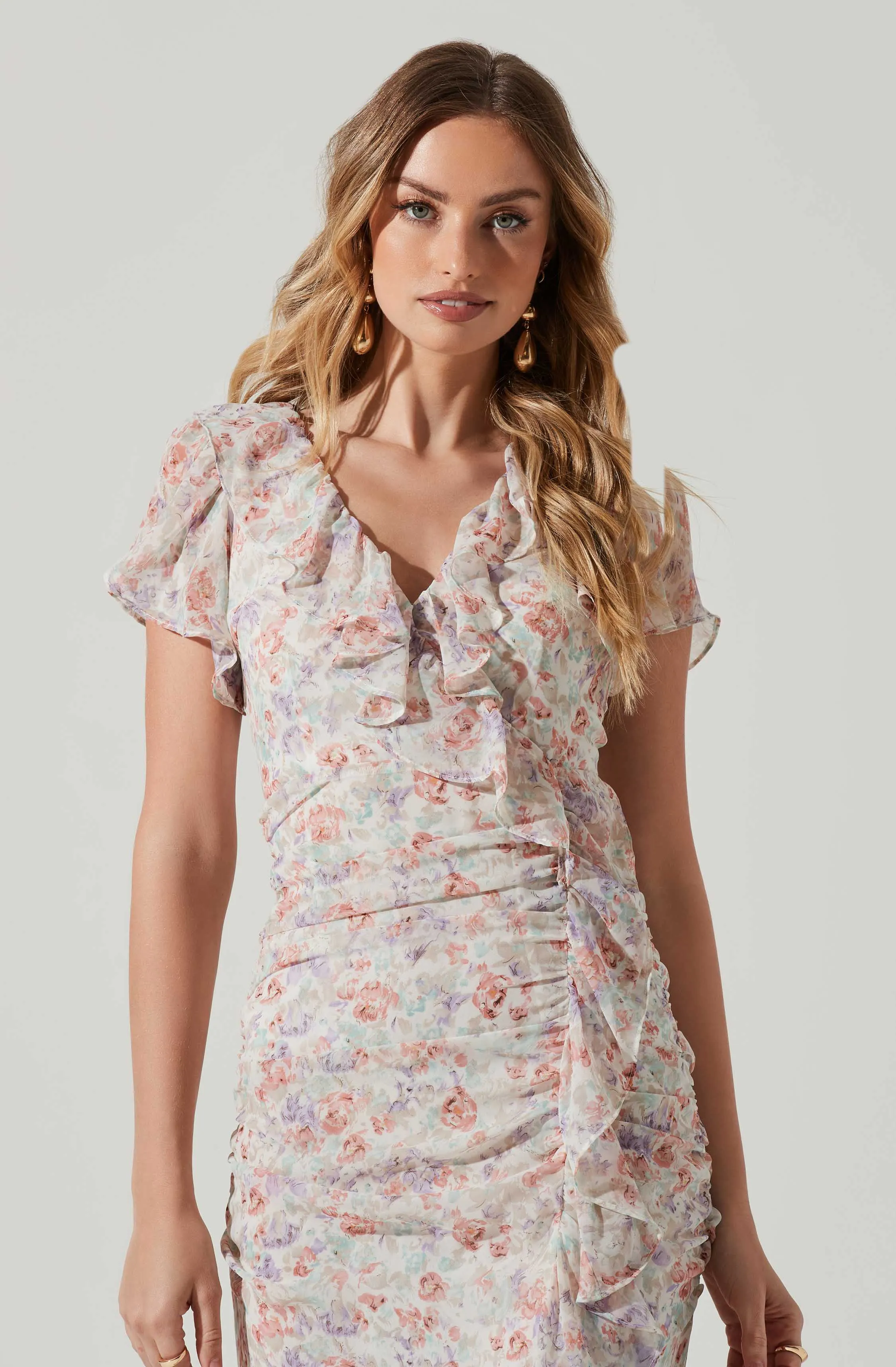 Vilma Floral Ruffle Ruched Midi Dress sold by Astr product image thumbnail 2