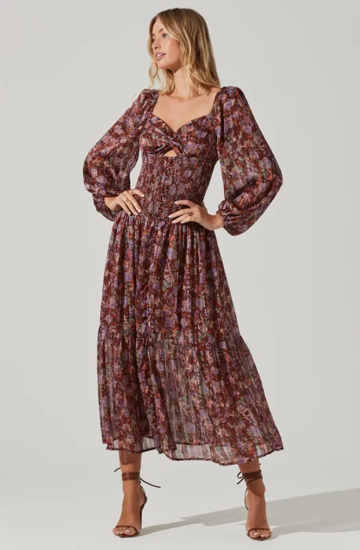 Arlette Floral Sweetheart Long Sleeve Maxi Dress sold by Astr
