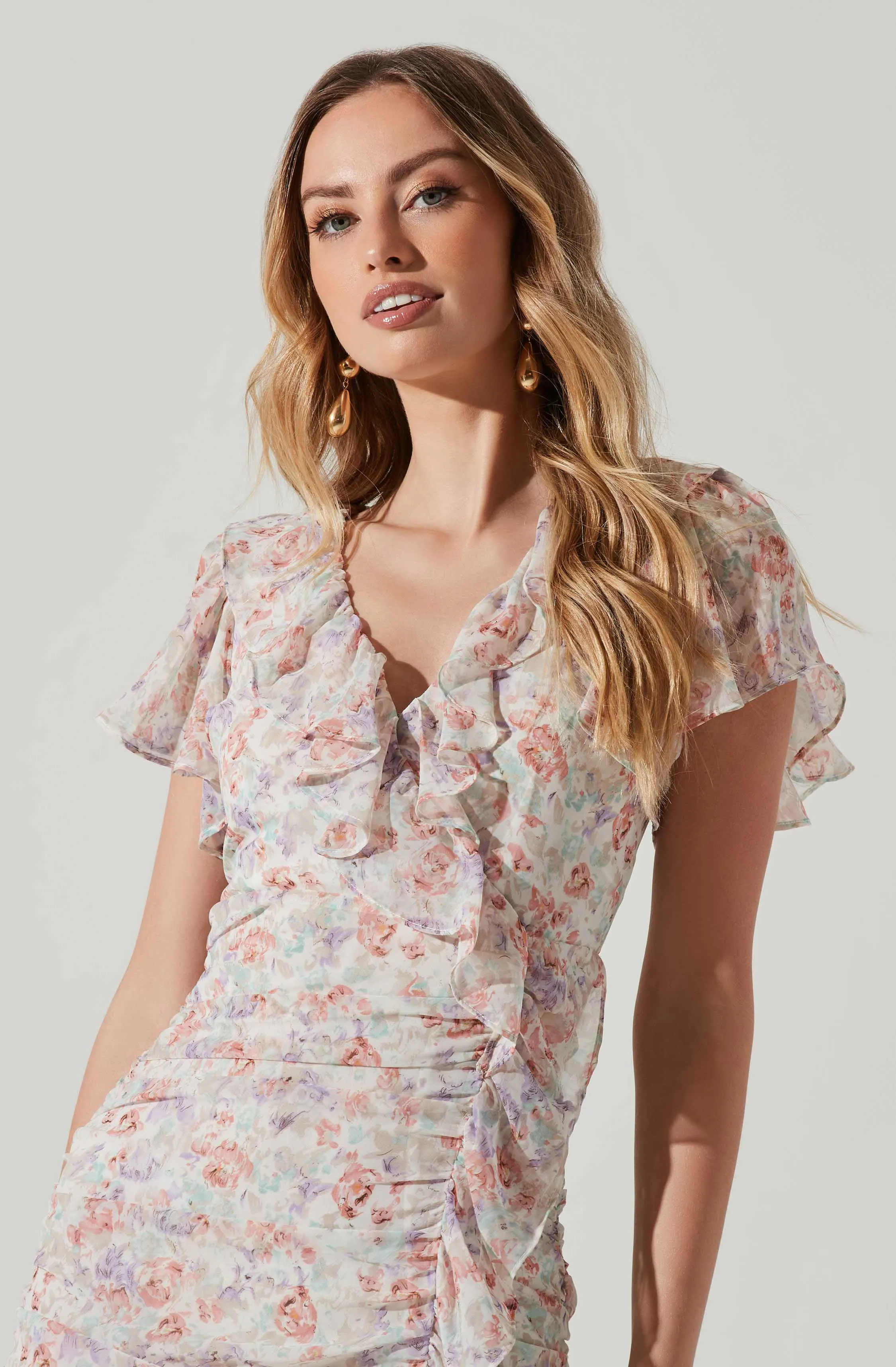 Vilma Floral Ruffle Ruched Midi Dress sold by Astr product image thumbnail 4