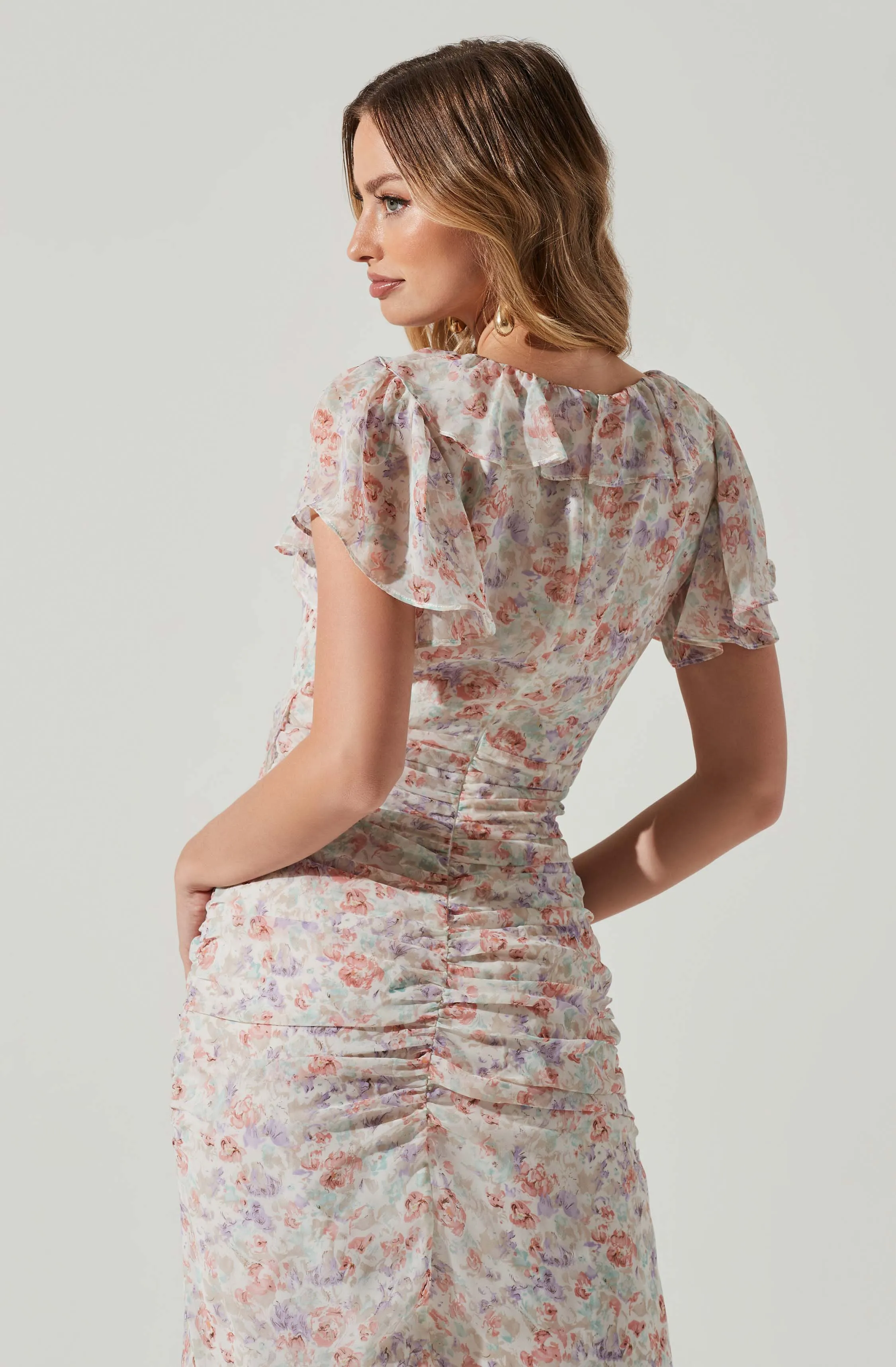 Vilma Floral Ruffle Ruched Midi Dress sold by Astr product image thumbnail 5