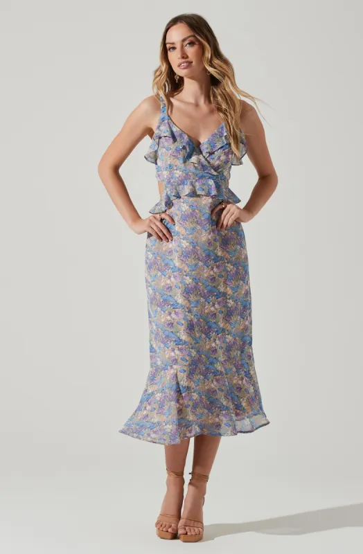 Wildflower Ruffle Cutout Midi Dress sold by Astr