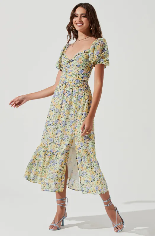 Irma Floral Puff Sleeve Midi Dress sold by Astr
