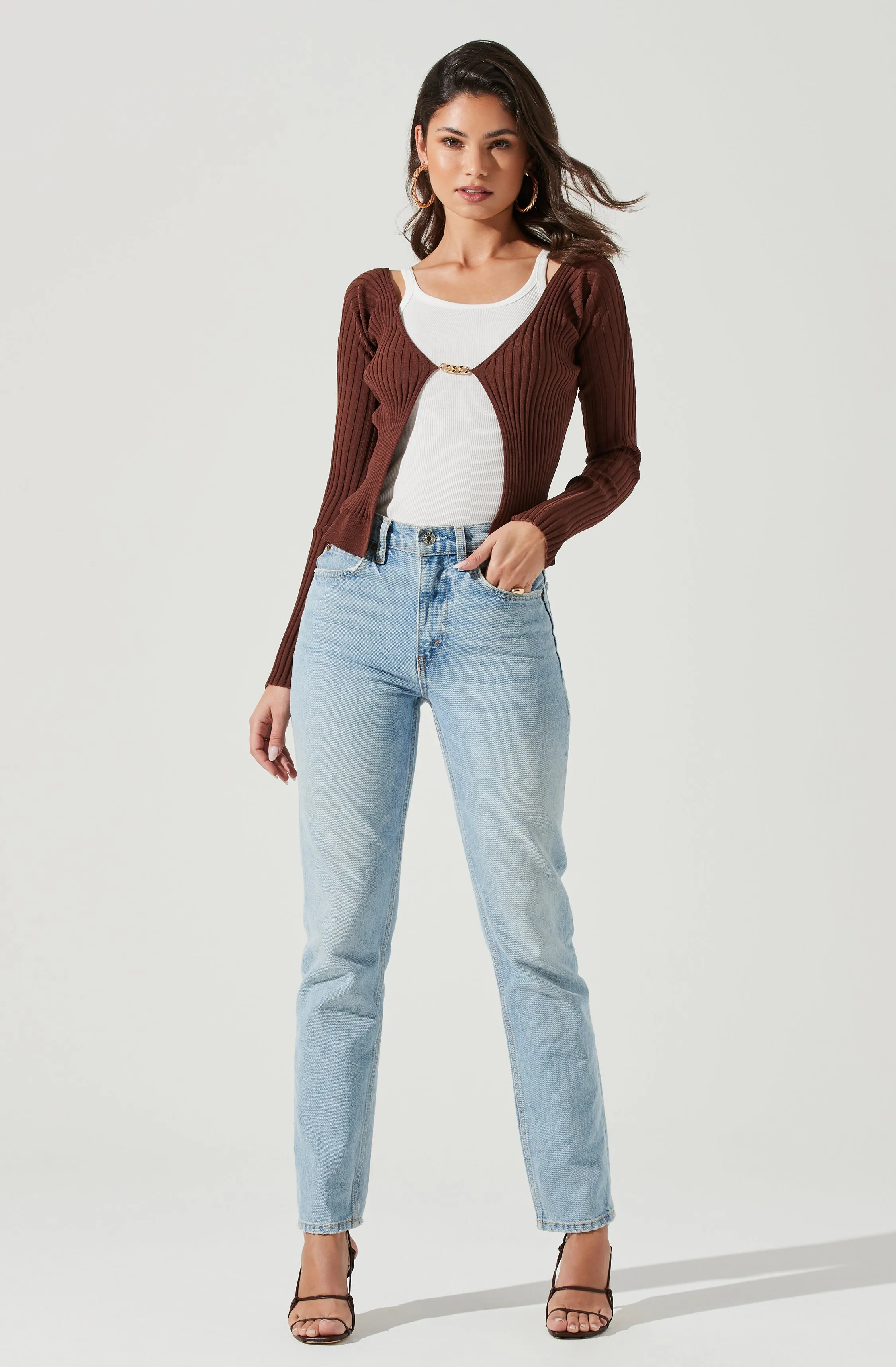 Angelique Ribbed Knit Chain Detail Cardigan sold by Astr product image thumbnail 2