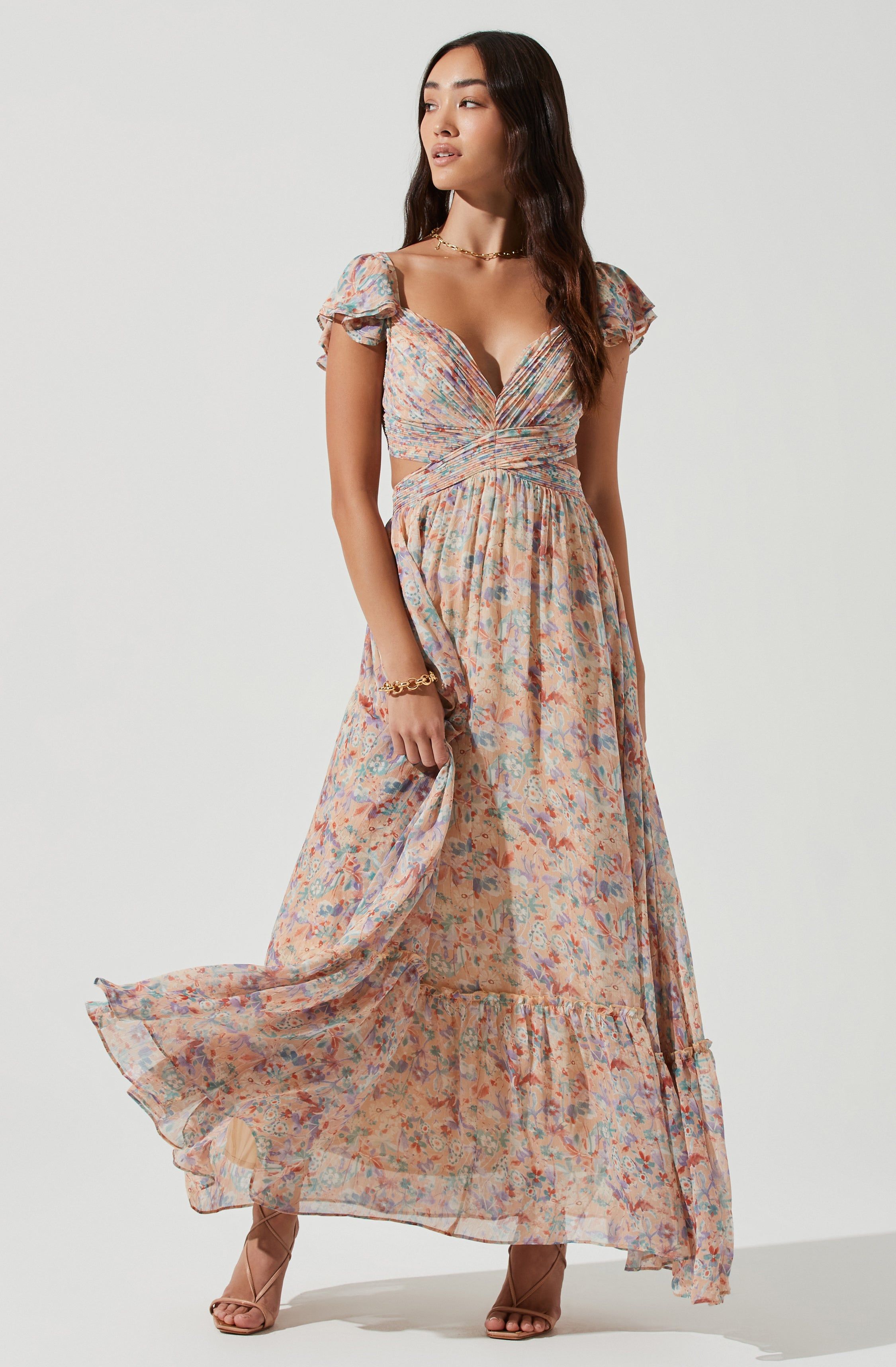 Primrose Floral Cross Strap Open Back Maxi Dress sold by Astr