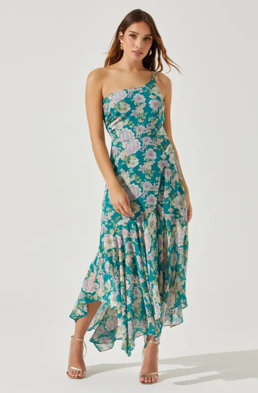 Emmylou Floral One Shoulder Midi Dress sold by Astr