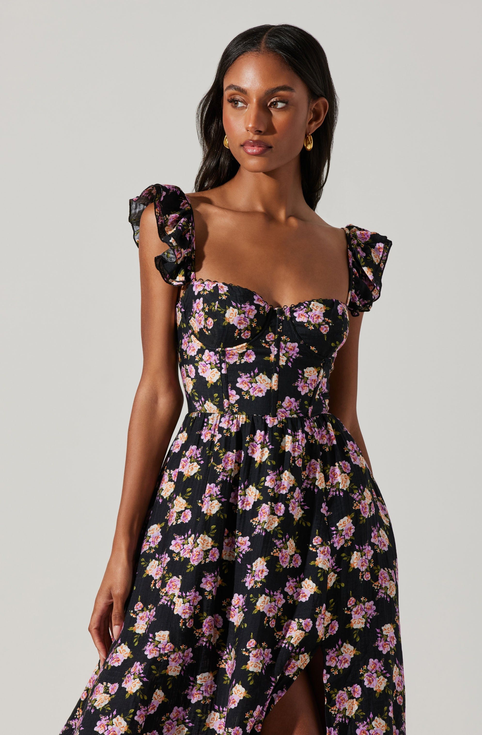Wedelia Floral Bustier Ruffle Midi Dress sold by Astr product image thumbnail 4