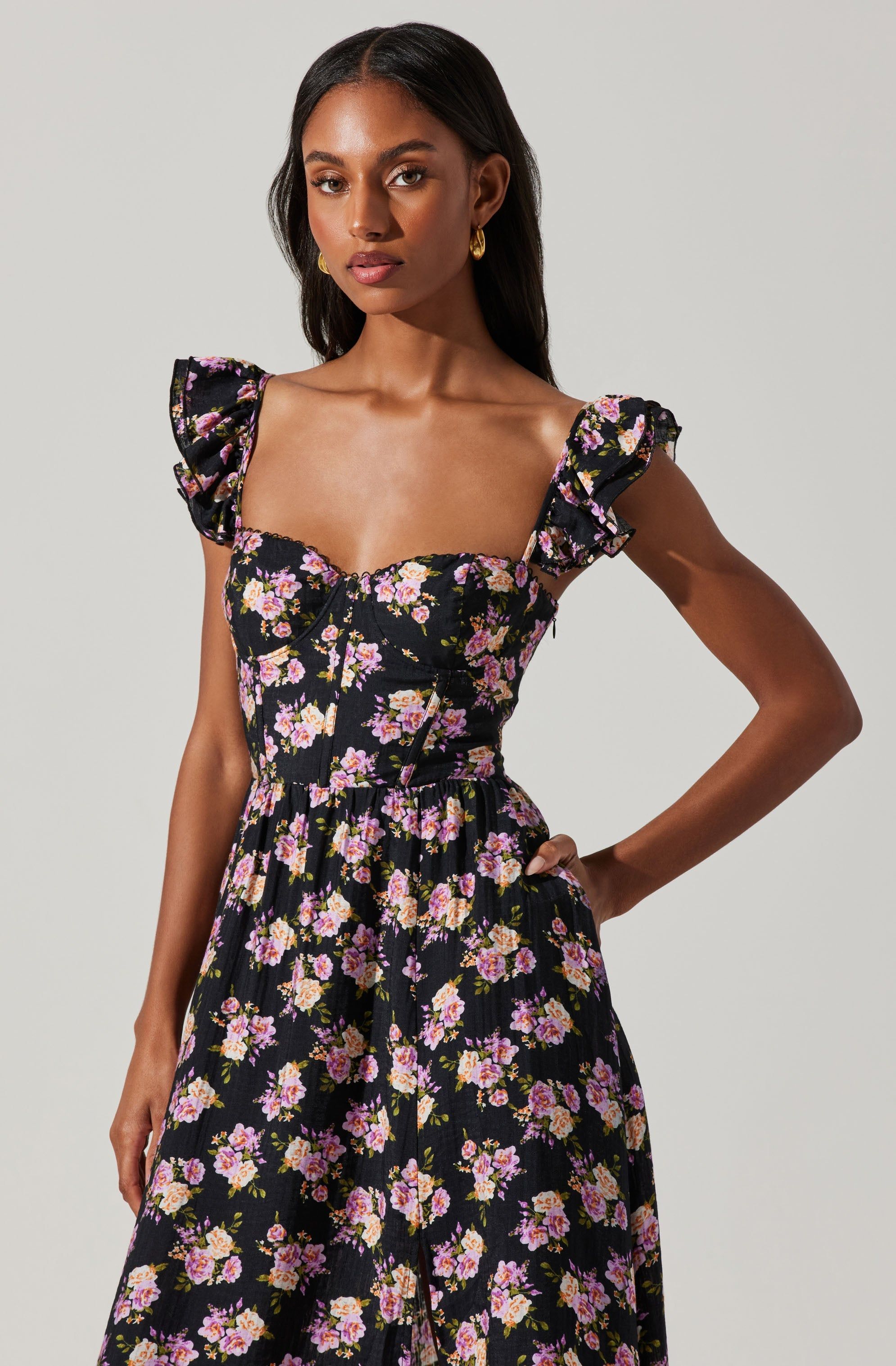 Wedelia Floral Bustier Ruffle Midi Dress sold by Astr product image thumbnail 2