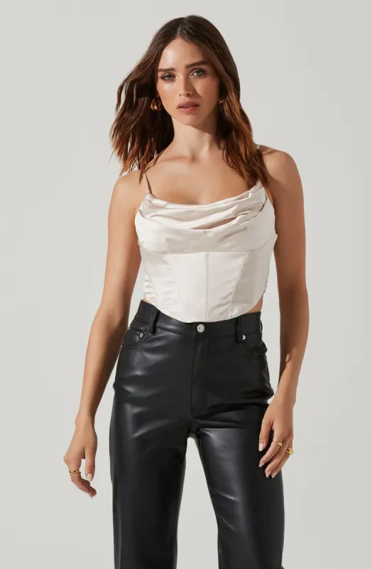 Sleeveless Cowl Neck Smocked Back Crop Top sold by Astr
