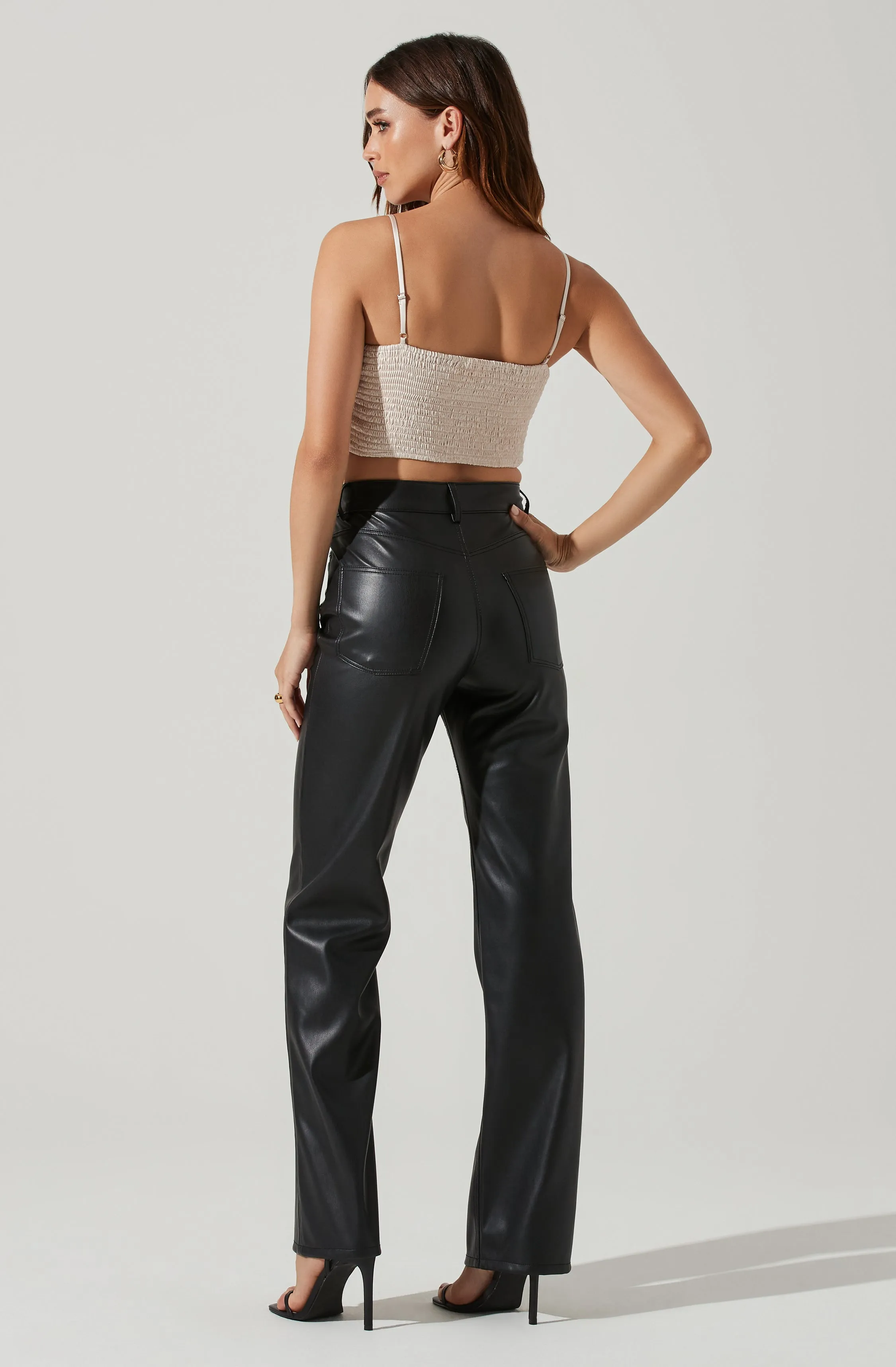 Sleeveless Cowl Neck Smocked Back Crop Top sold by Astr product image thumbnail 4