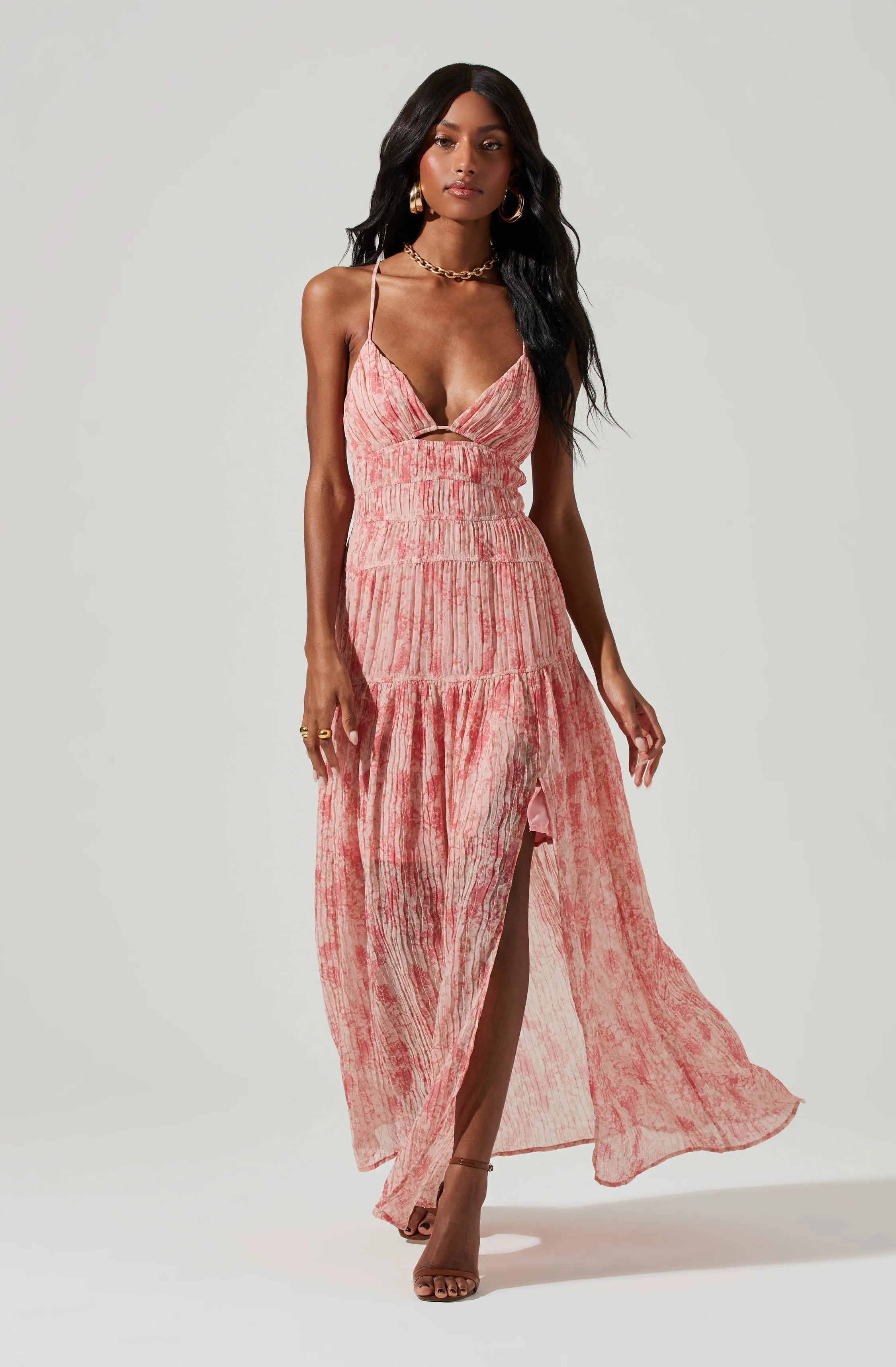 Tropics Plunge Neck Pleated Open Back Maxi Dress sold by Astr product image thumbnail 3