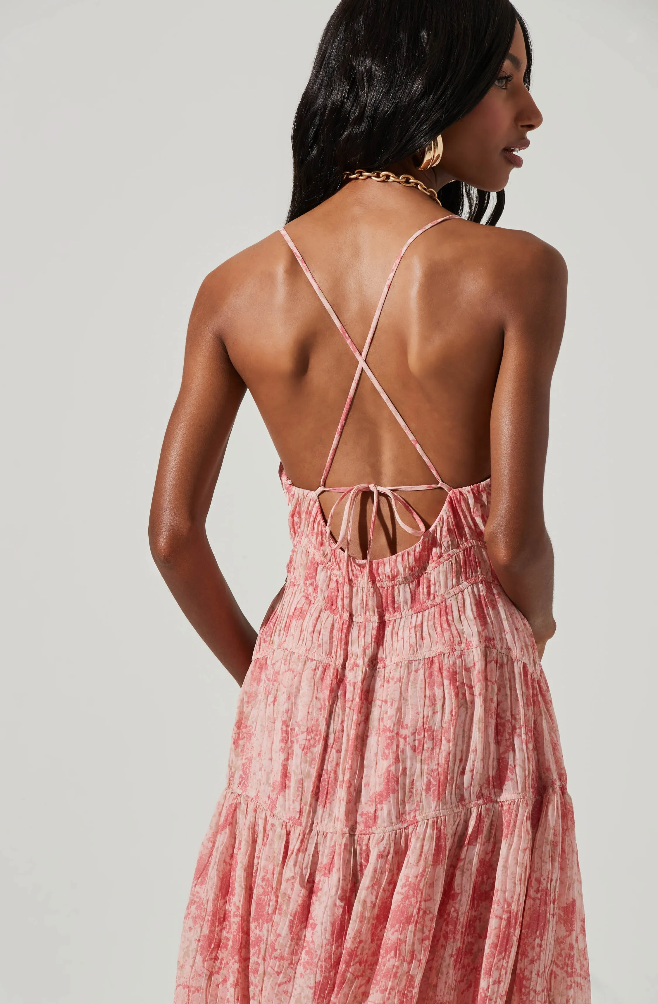 Tropics Plunge Neck Pleated Open Back Maxi Dress sold by Astr product image thumbnail 5