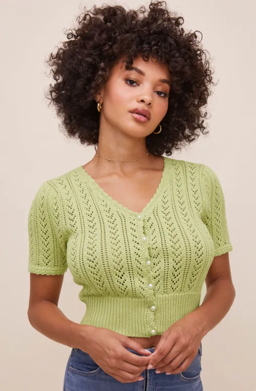 Edina Pointelle Short Sleeve Cardigan sold by Astr