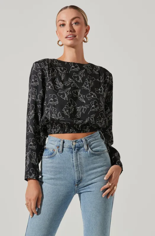 Pleated Shoulder Long Sleeve Floral Top sold by Astr