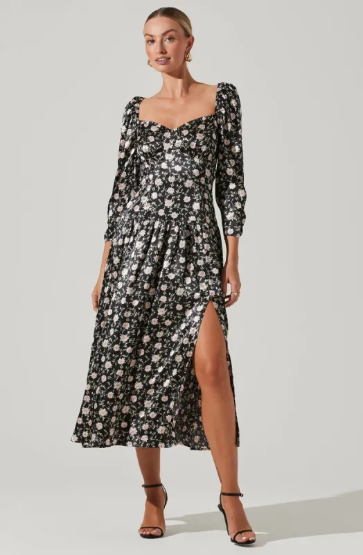 Puff Sleeve Sweetheart Neck Midi Dress sold by Astr