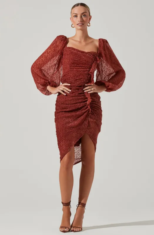 Athens Burnout Ruched Midi Dress sold by Astr