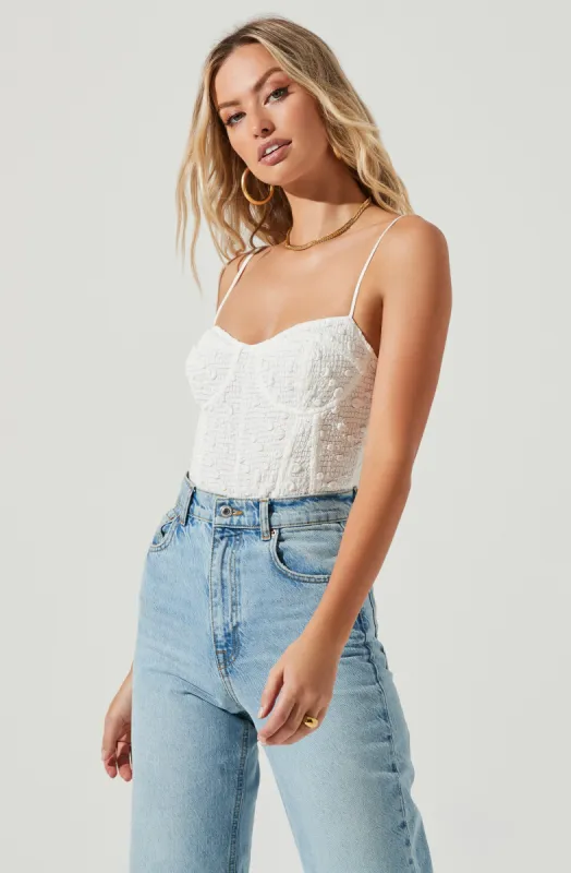 Millbrae Textured Polka Dot Bustier Bodysuit sold by Astr