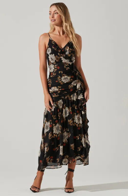 Cinched Ruffle Floral Maxi sold by Astr