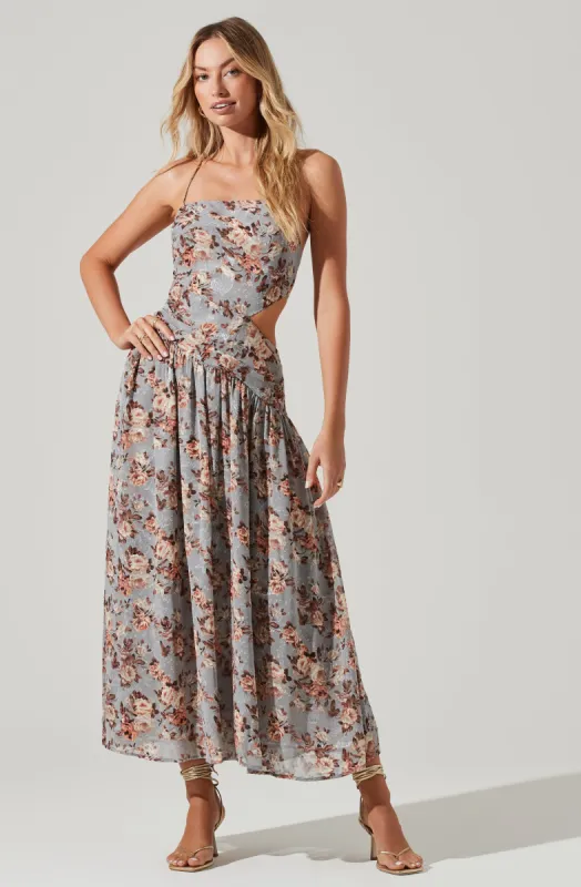 Floral Burnout Side Cut Out Midi Dress sold by Astr