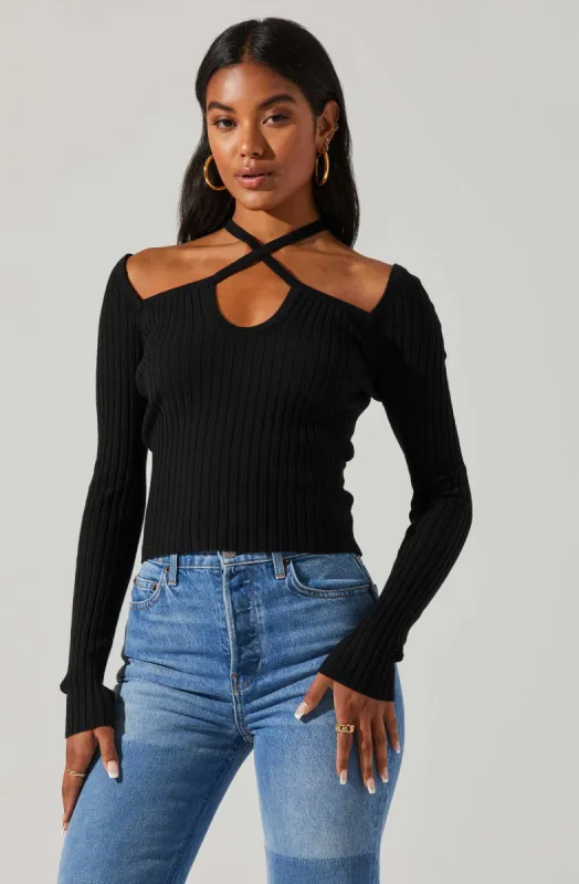 Criss Cross Long Sleeve Ribbed Sweater sold by Astr
