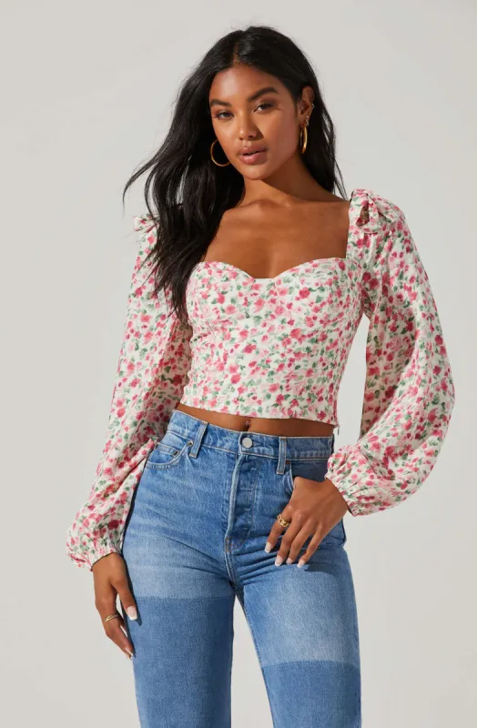 Floral Tie Shoulder Long Sleeve Top sold by Astr