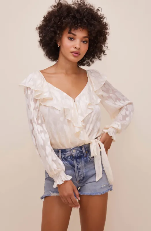 Persephone Floral Wrap Bodysuit sold by Astr