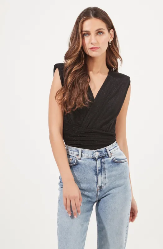 Stella Metallic V Neck Bodysuit sold by Astr